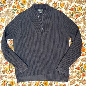 Eddie Bauer Mens Olive Textured Pullover Ribbed Sweater Size M 100% Cotton